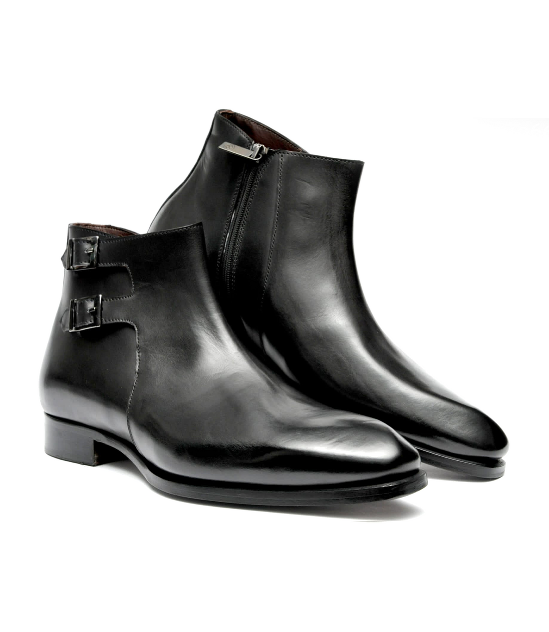 FILANGIERI - BLACK LEATHER ANKLE BOOT WITH DOUBLE MONK & ZIPPER