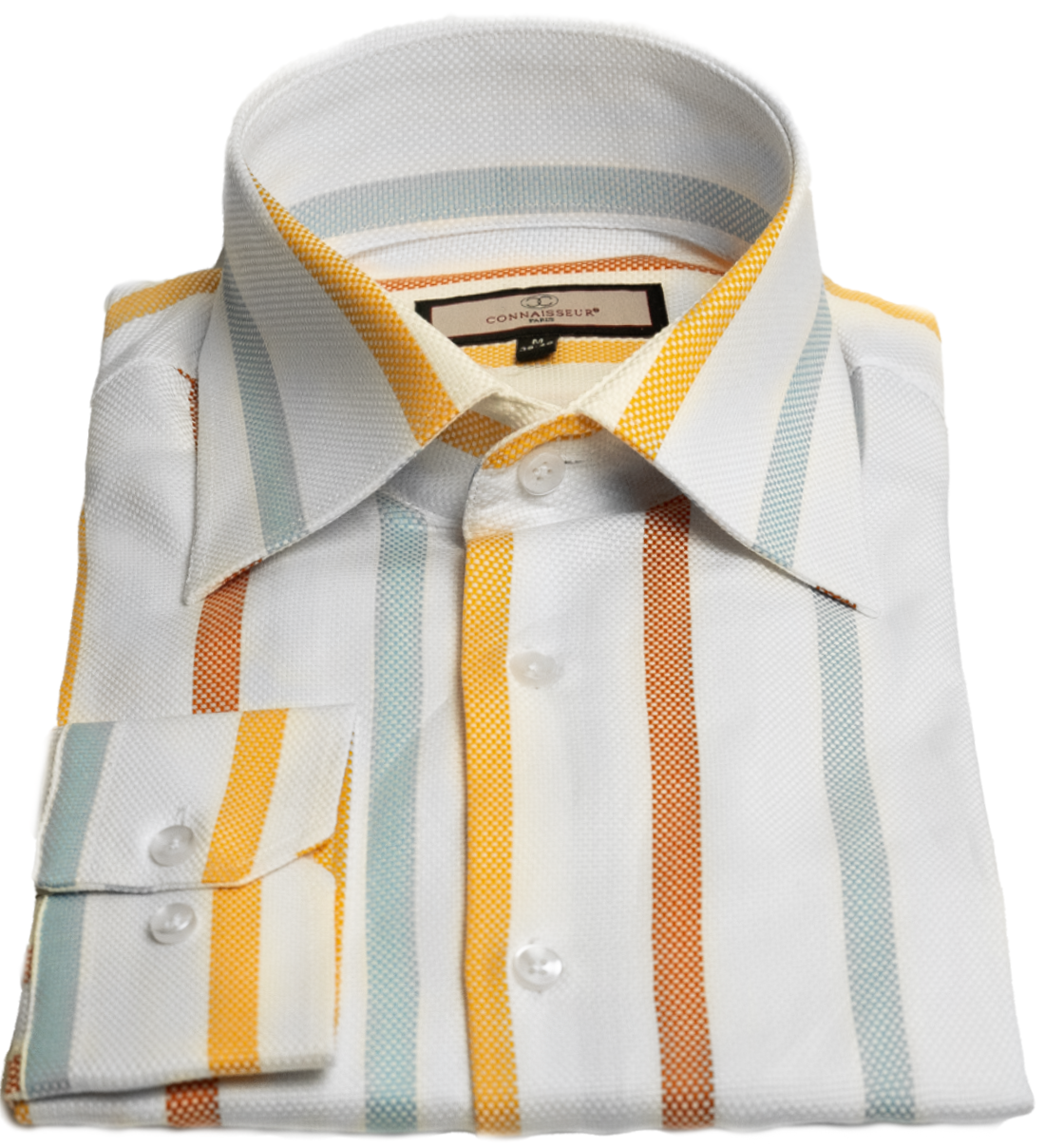 Connaisseur - White with yellow, orange and blue plaid slim fit dress shirt