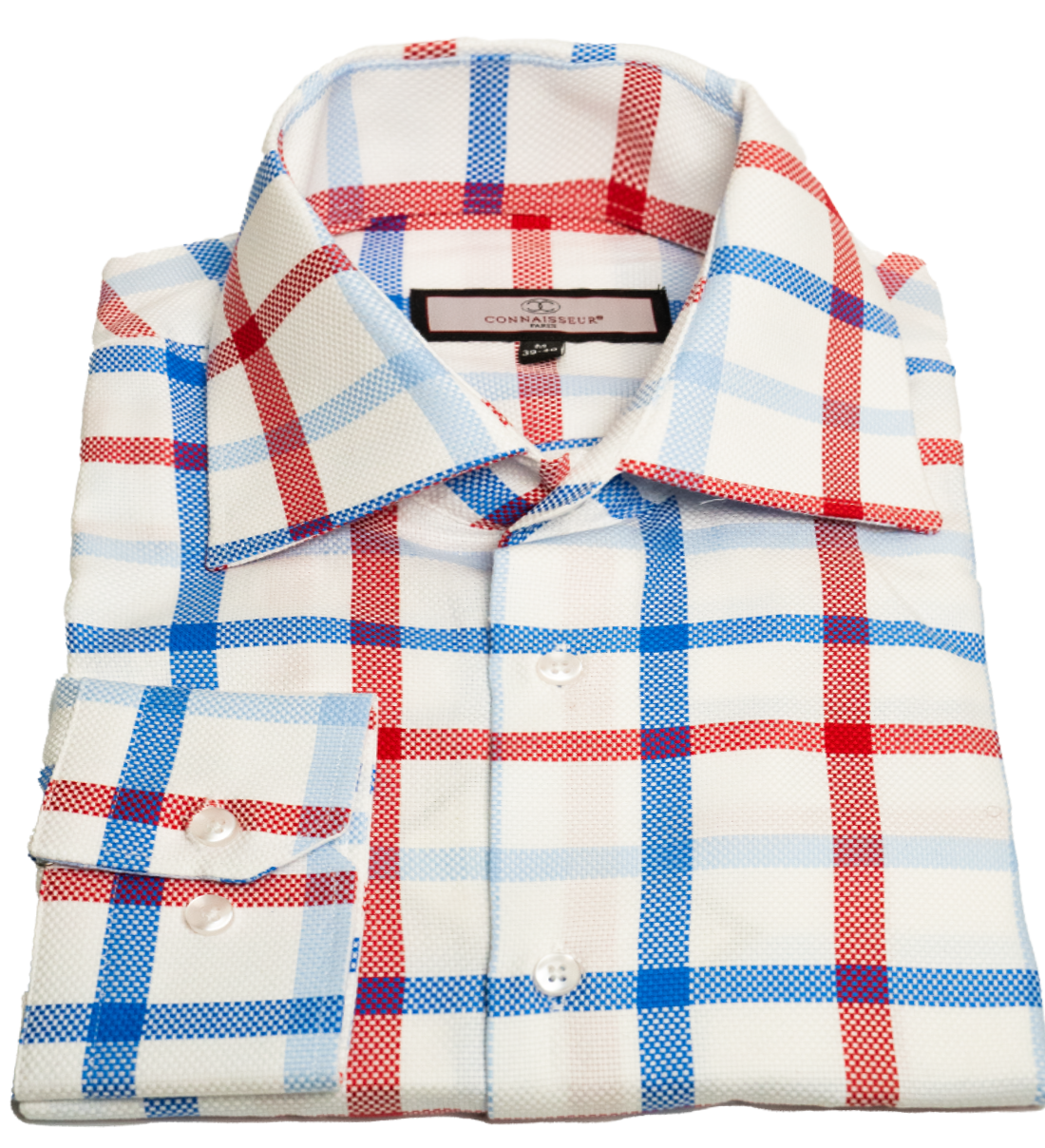 Connaisseur - White with blue and burgundy plaid slim fit dress shirt