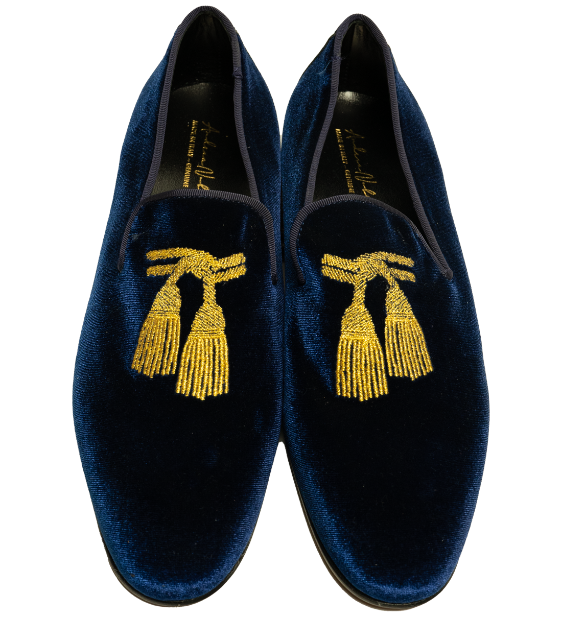Andrea Nobile -  Navy Blue Suede Loafers with Tassel Embroidery