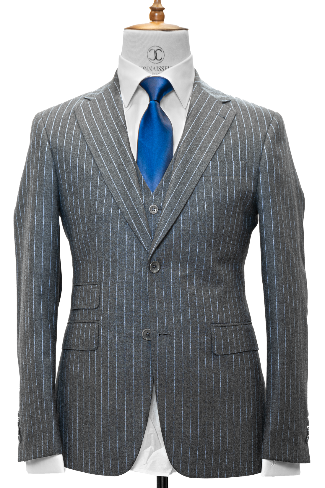 Zignone - Grey with light blue pin stripes cashmere 3-piece slim fit 3-piece suit