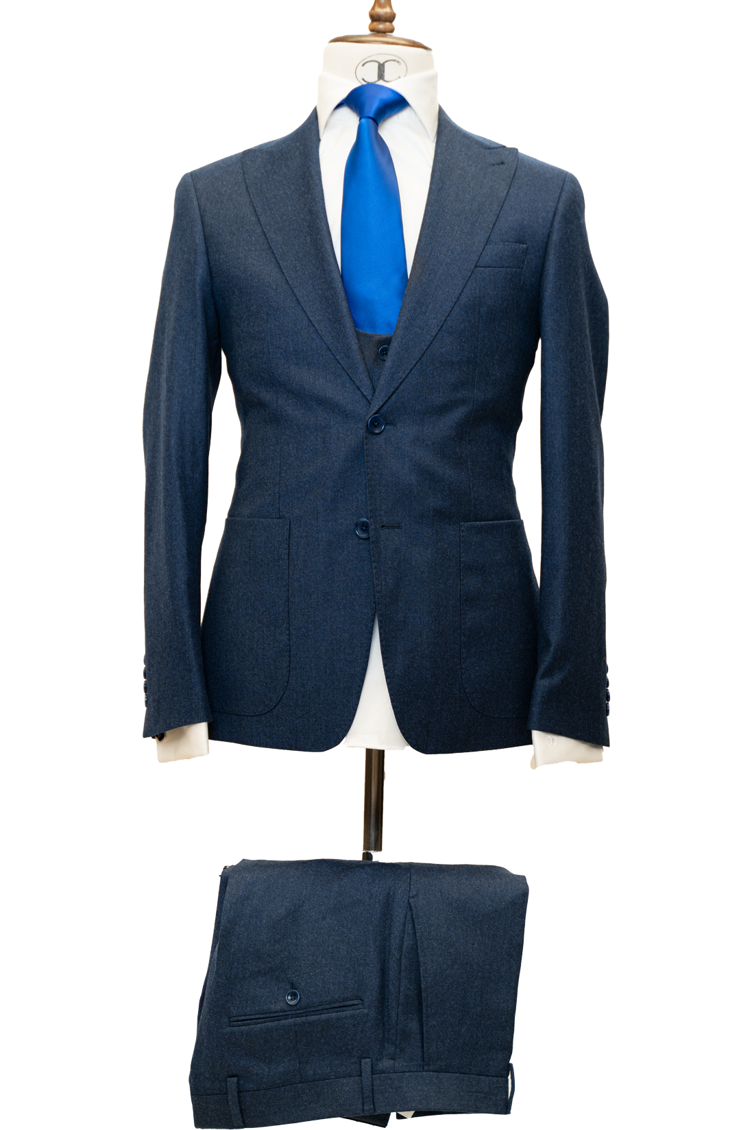 Zignone - Dark Blue Cashmere 3-Piece Fit Slim Fit Suit with Patch Pockets