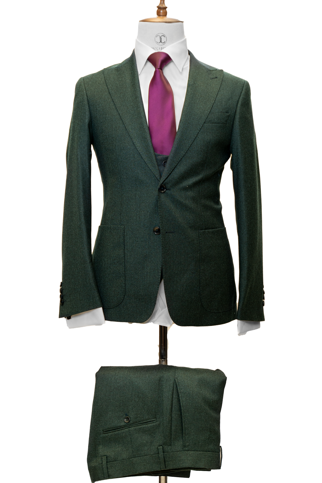 Dark Green Cashmere 3-Piece Fit Suit with Patch Pockets