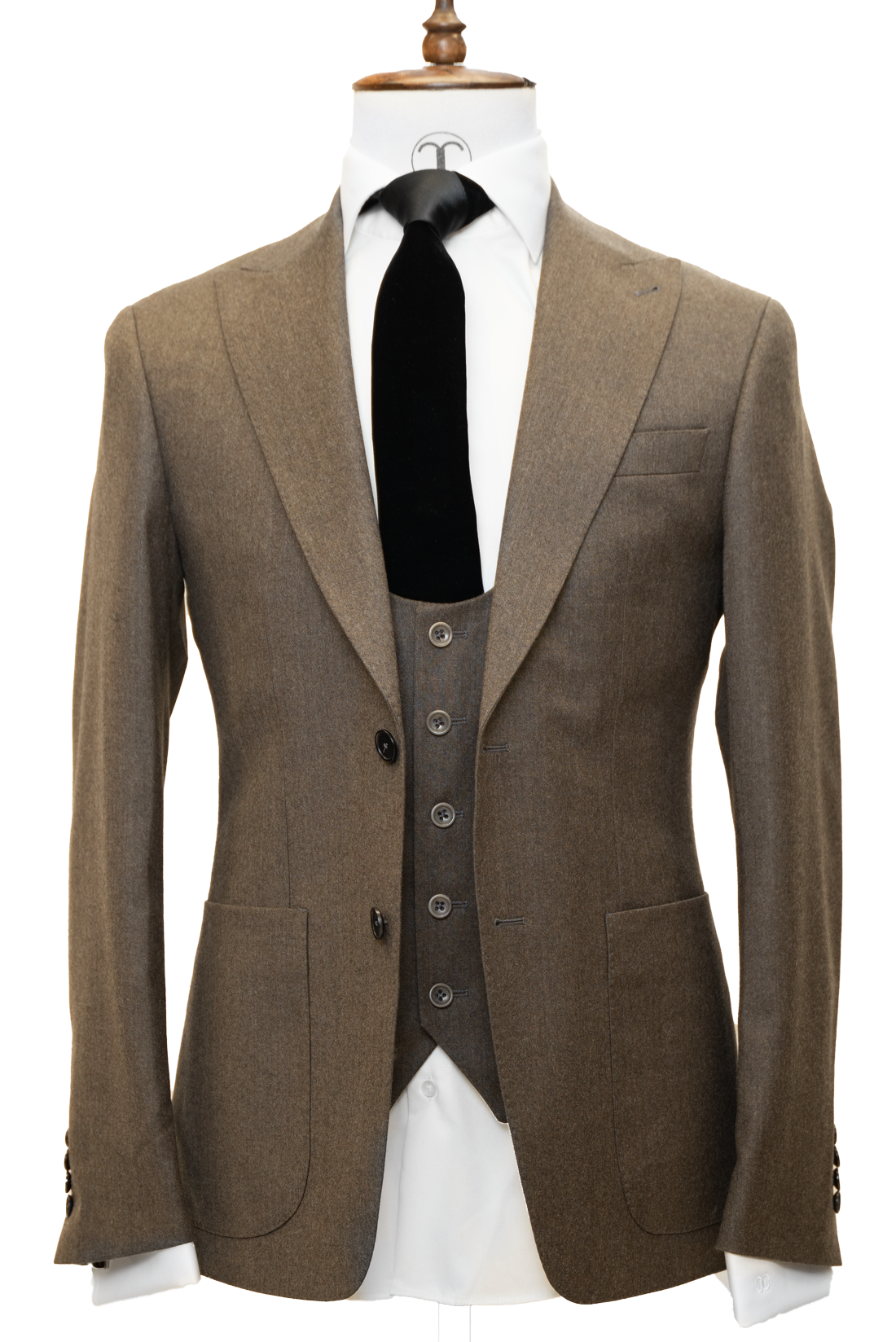 Zignone - Dark Brown Cashmere 3-Piece Fit Slim Fit Suit with Patch Pockets