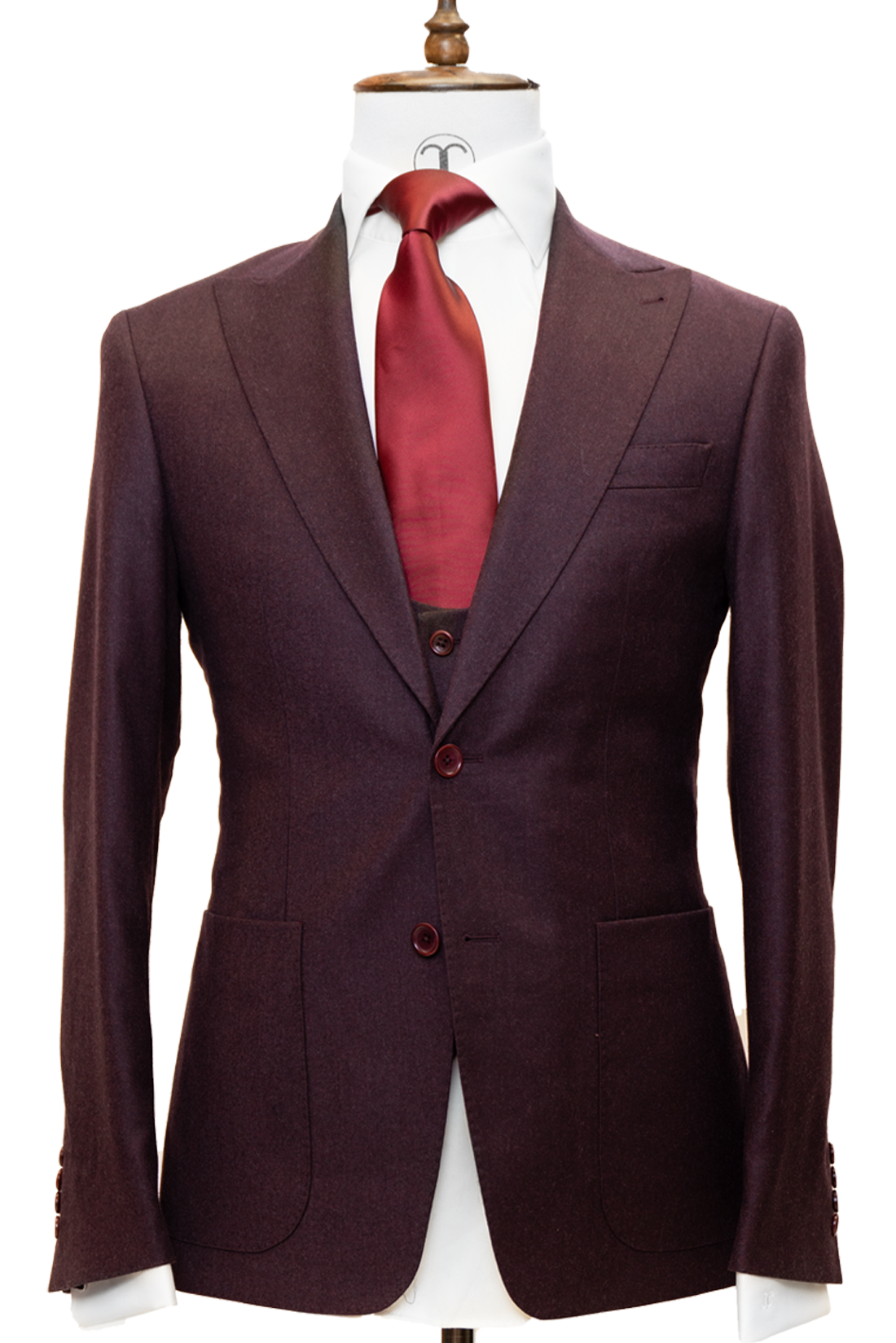Zignone - Sangria Cashmere 3-Piece Fit Slim Fit Suit with Patch Pockets