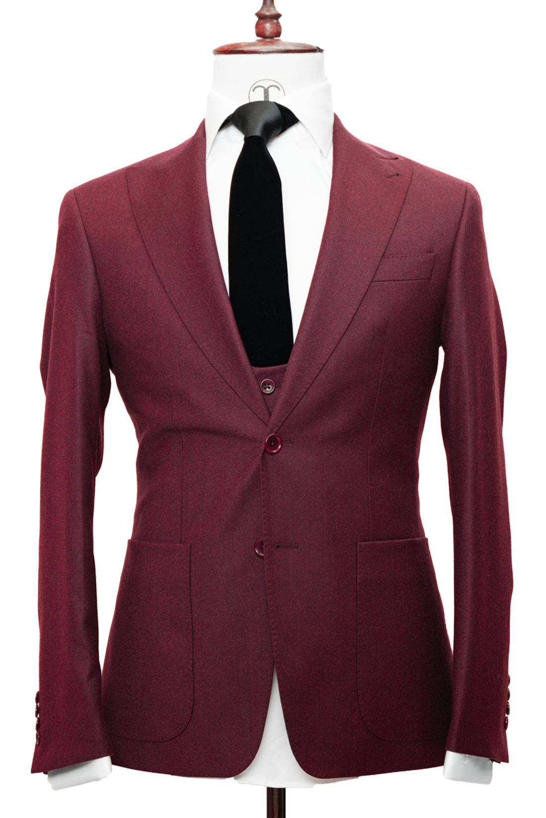 Zignone - Burgundy Cashmere 3-Piece Fit Slim Fit Suit with Patch Pockets