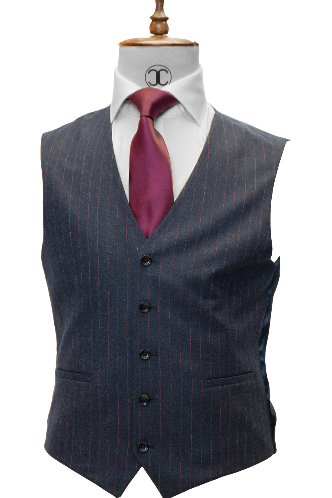 Zignone - Navy Blue with Fuchsia Pinstripes Cashmere 3-Piece Slim Fit Suit