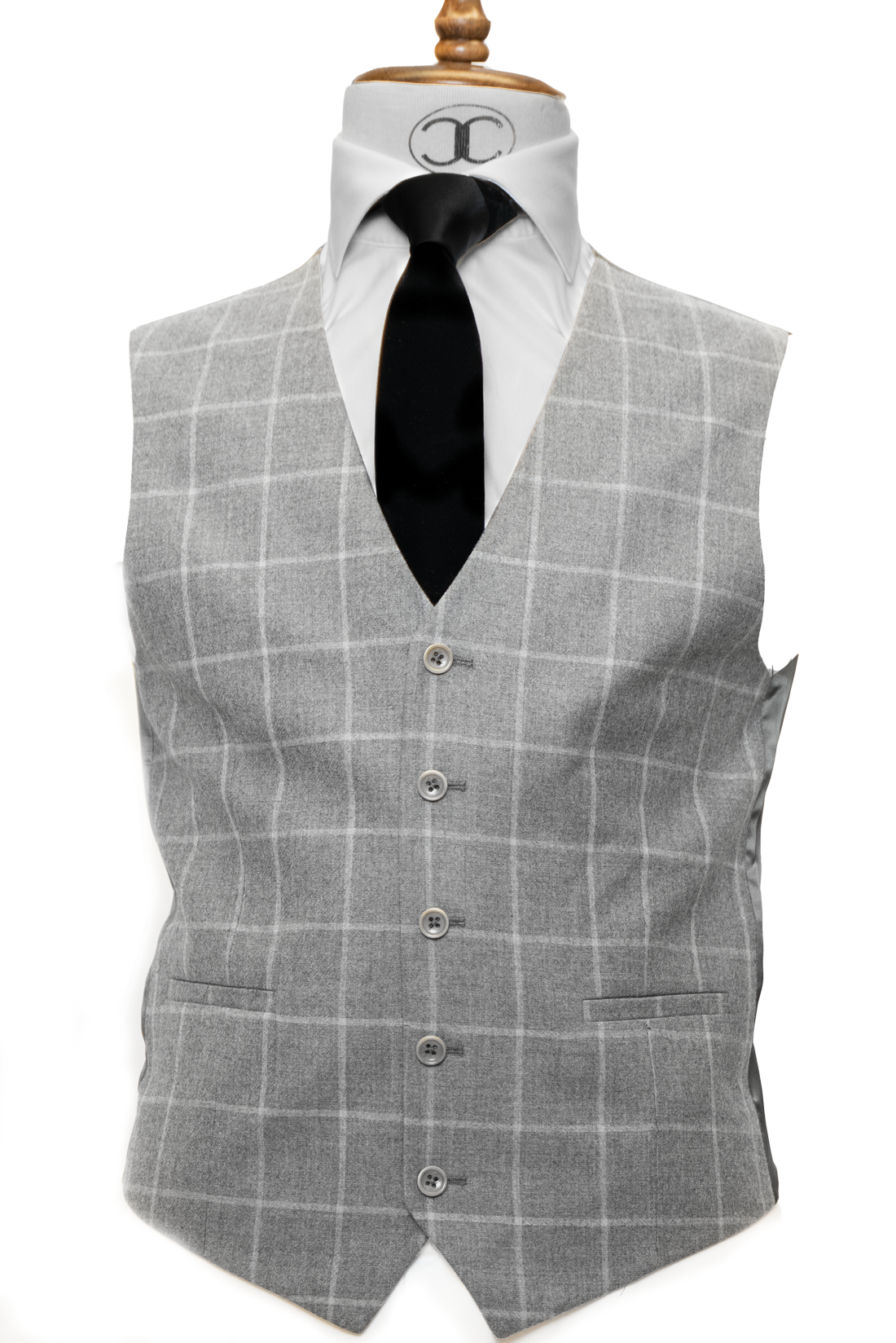 Zignone - Ash Grey with Chalk windowpane cashmere 3-piece slim fit suit