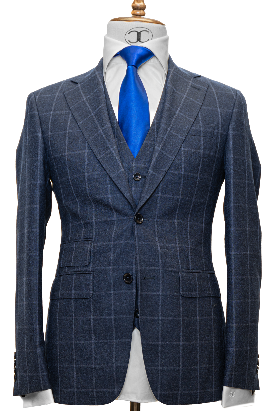 Zignone - Navy Blue with Light Blue windowpane cashmere 3-Piece slim fit suit