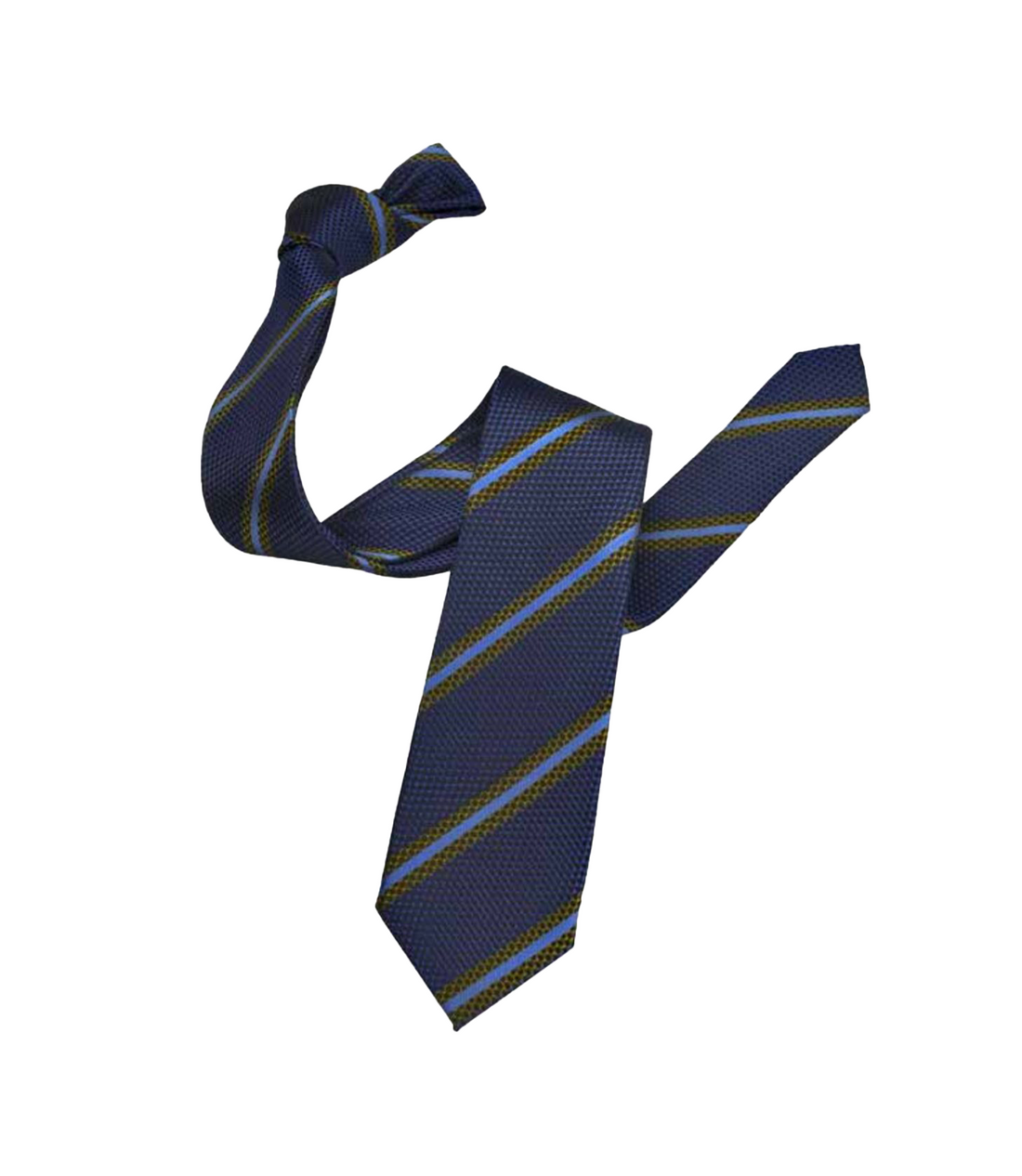 Connaisseur - Navy Blue with Light Blue Striped Jacquard Medium Tie