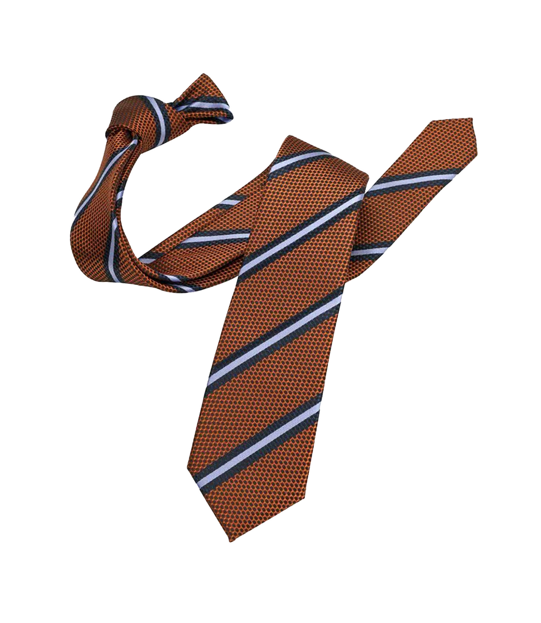 Connaisseur - Orange with Blue & White Striped Jacquard Medium Tie