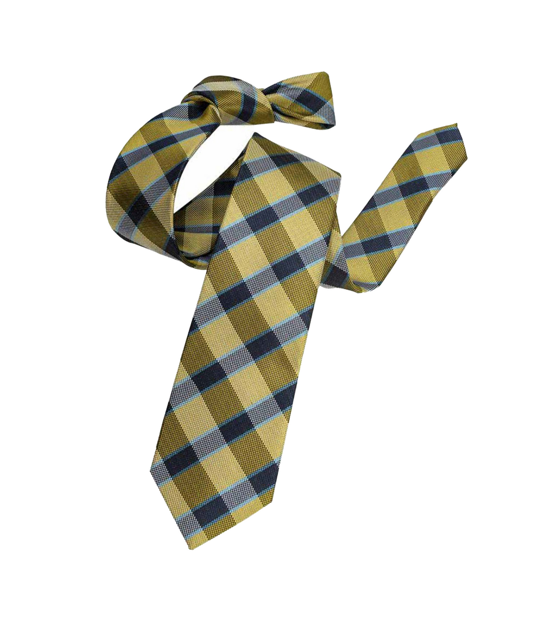 Connaisseur - Chartreuse Yellow with Navy Blue Checked Medium Tie