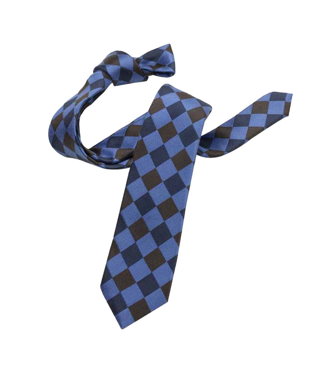 Connaisseur - Light Blue with Navy Blue & Brown Checked Medium Tie