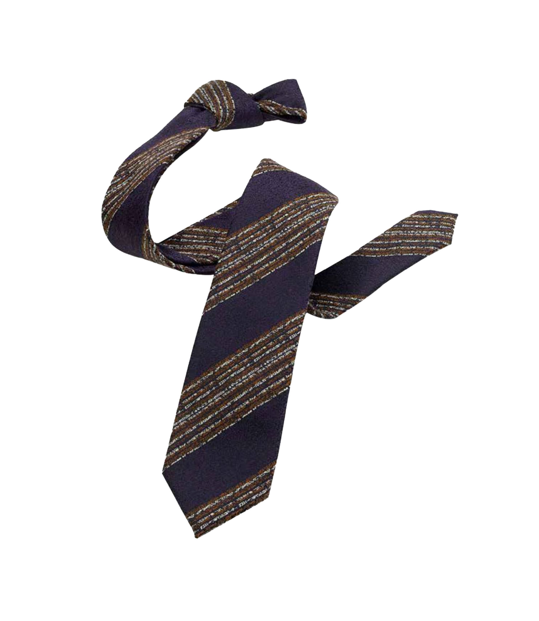 Connaisseur - Purple with Brown & White Striped Jacquard Medium Tie