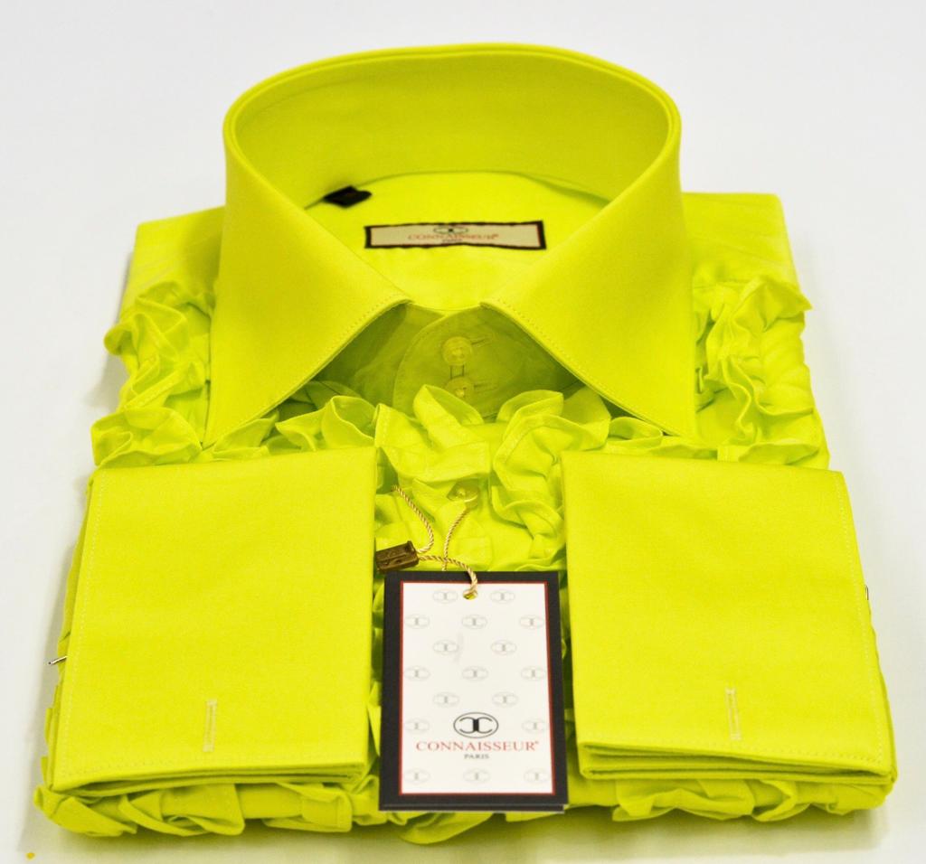 Yellow chest full ruffle slim fit dress shirt with French cuffs Connaisseur Paris Yellow chest full ruffle slim fit dress shirt with French cuffs Connaisseur Paris